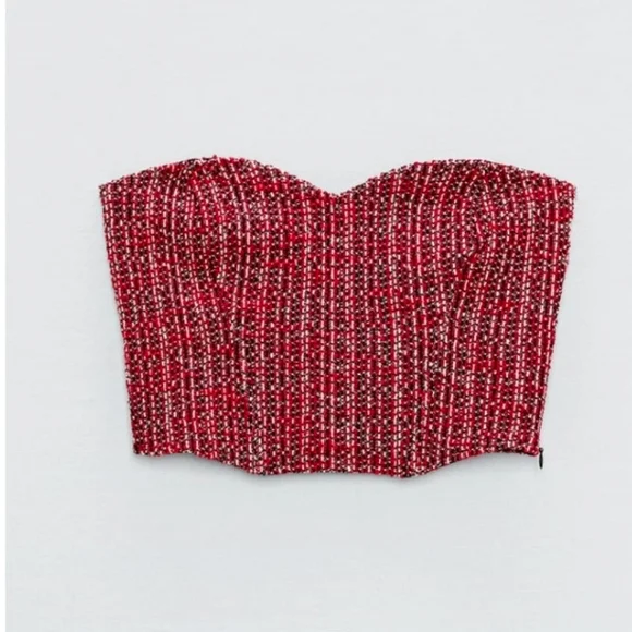 NWT Zara Textured Tweed Corset Strapless Top - Picture 3 of 4
